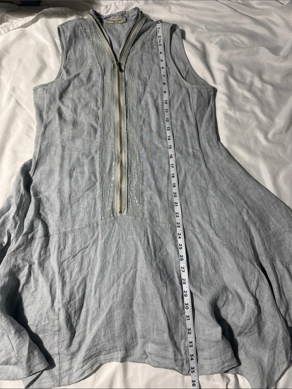 Alessia Pacini Italian Linen Dress Blue Handkerchief Hem Zip Front Sm Coastal - Picture 10 of 10